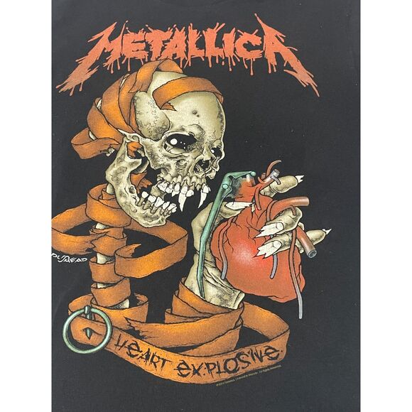 Metallica Pushead Heart Explosive Skull T-Shirt Small Black Band Tee - Picture 2 of 8